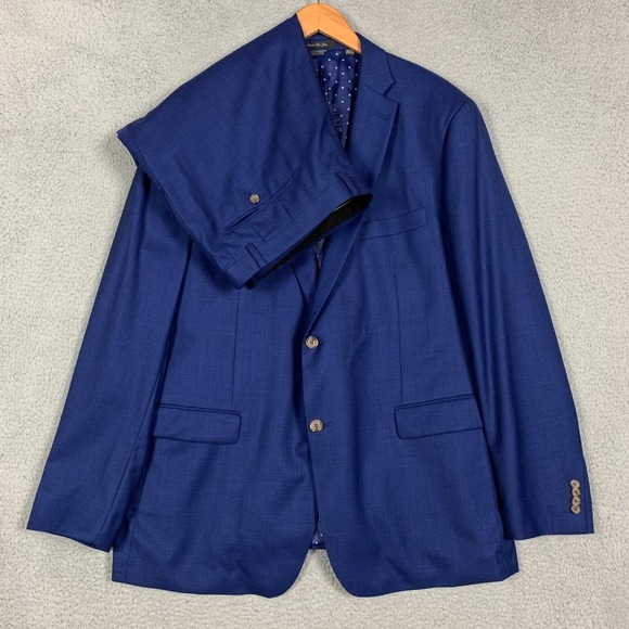 Indochino 2 Piece Suit Custom Size 48L Blue Wool Formal Career 2Pc Pants 43x35